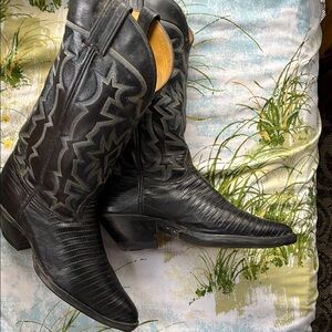 Tony Lama Black Cowboy Western Boots Durable Leather